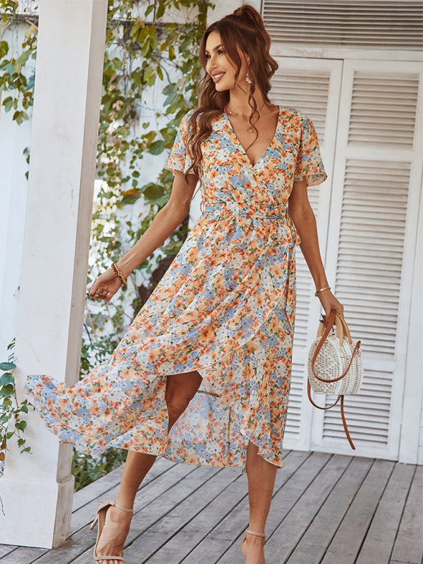 Printed Flowy Dress Sexy Holiday Swing  dress