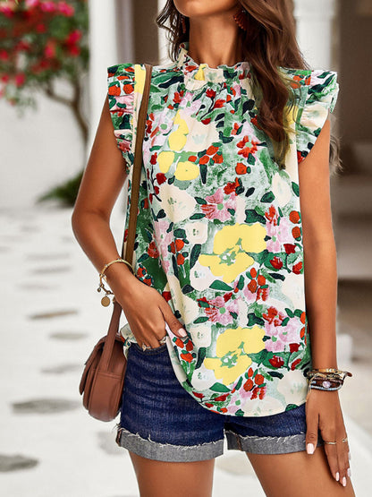 Loose Casual Top Sleeveless Floral Shirt