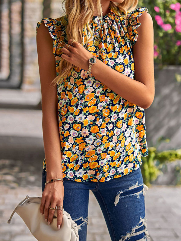 Loose Casual Top Sleeveless Floral Shirt