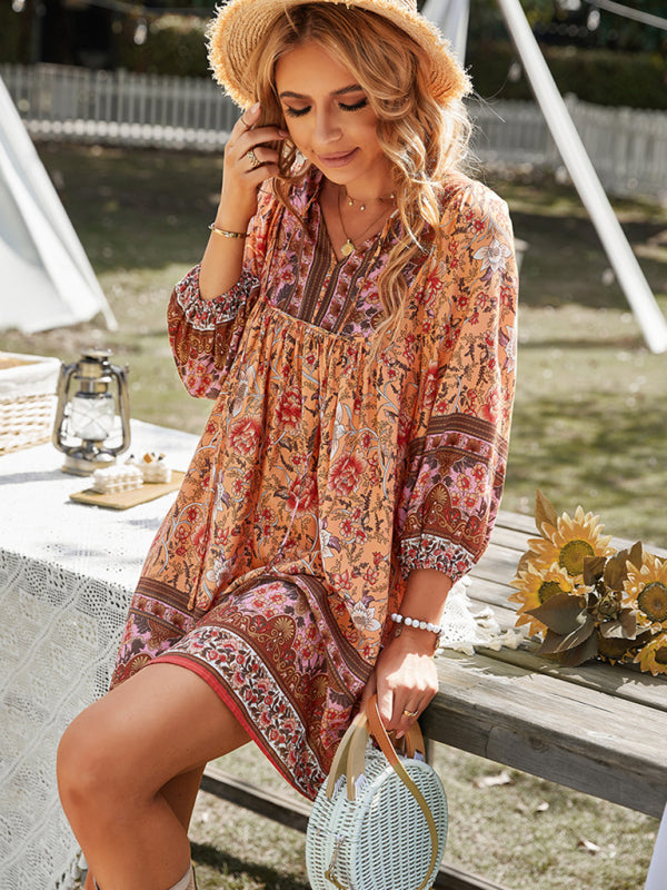 Bohemian Orientation Print Resort Style Ladies Dress