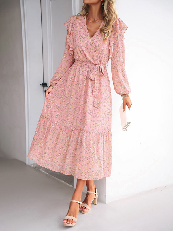 Women's Fashion Casual Floral V-neck Long Sleeve Dress