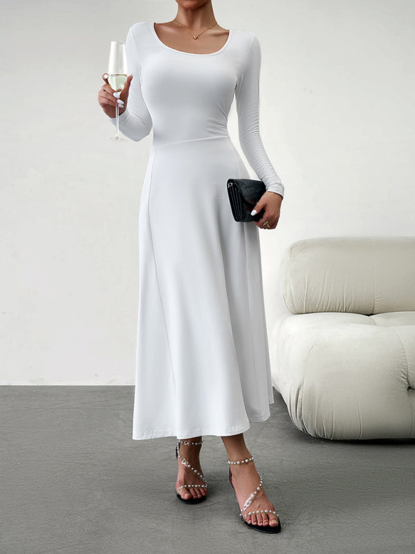 Women's Fashion Casual Elegant Waisted Long Sleeve Dress