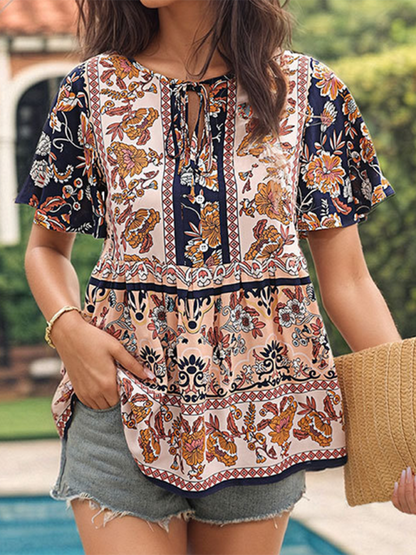 Bohemian printed ethnic style women's temperament shirt women BLOUSE