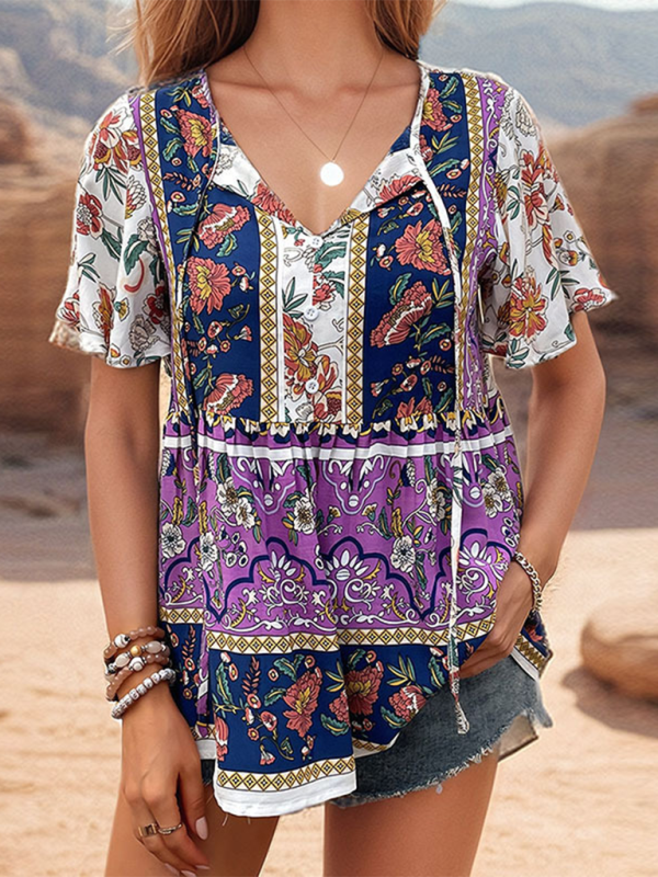 Bohemian printed ethnic style women's temperament shirt women BLOUSE