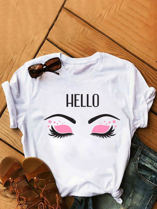 Women's Fashion Casual Lip Print Women's Short Sleeve T-Shirt