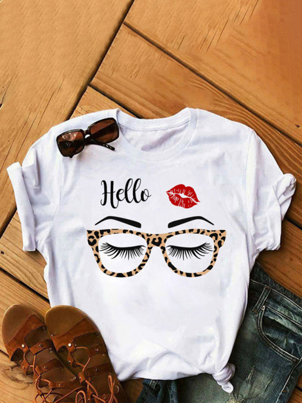 Women's Fashion Casual Lip Print Women's Short Sleeve T-Shirt