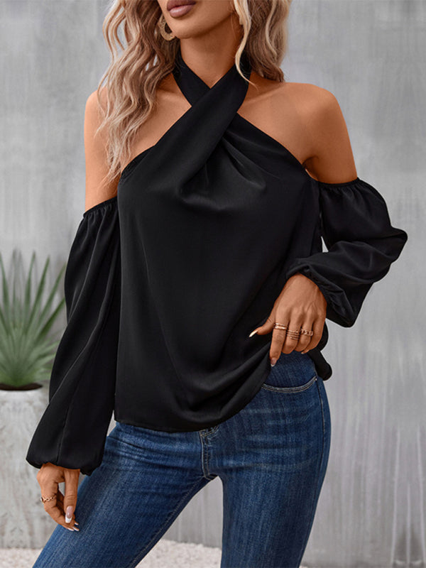 New women's solid color strapless long-sleeved shirt