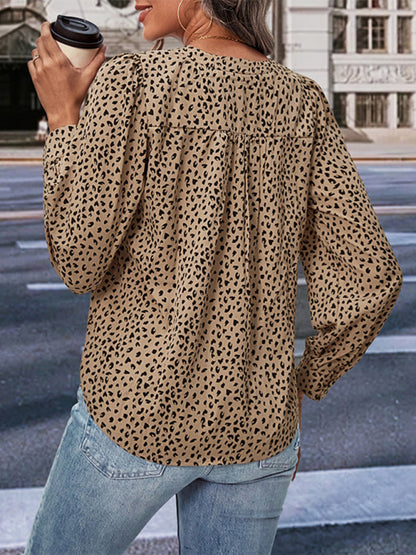 Women's Elegant Leopard Print Long Sleeve Blouse