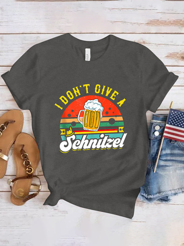 Retro Beer Graphic Print Leisure T-shirt for Women