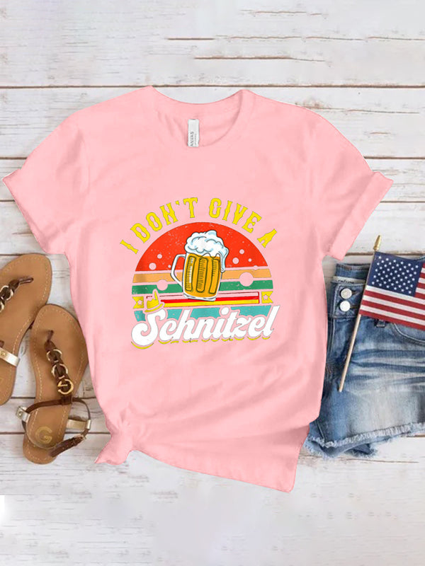 Retro Beer Graphic Print Leisure T-shirt for Women