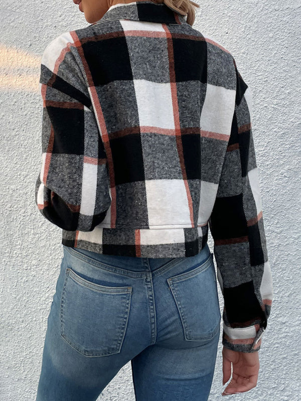 Women's Plaid Pattern Woven Jacket