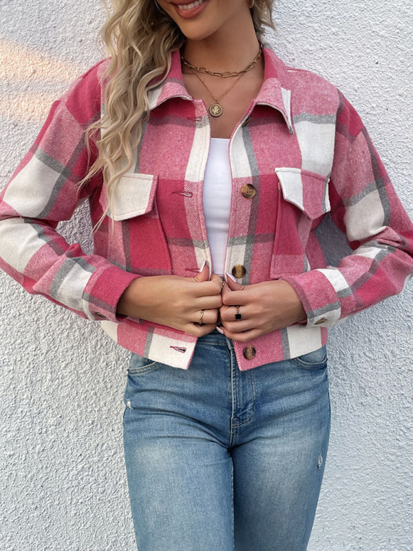 Women's Plaid Pattern Woven Jacket