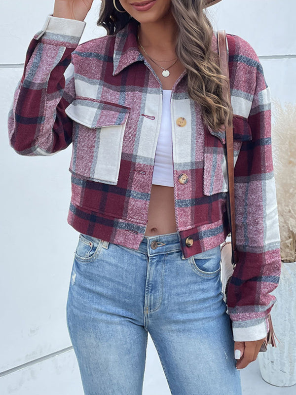 Women's Plaid Pattern Woven Jacket