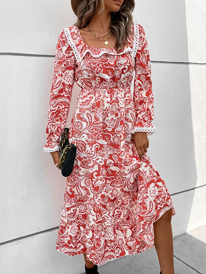 Boho Print Vacation Flowing Midi Dress