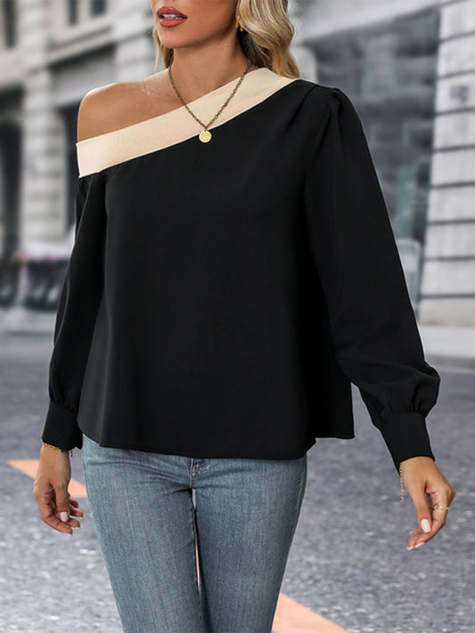 New women's color-block cross-shoulder shirt