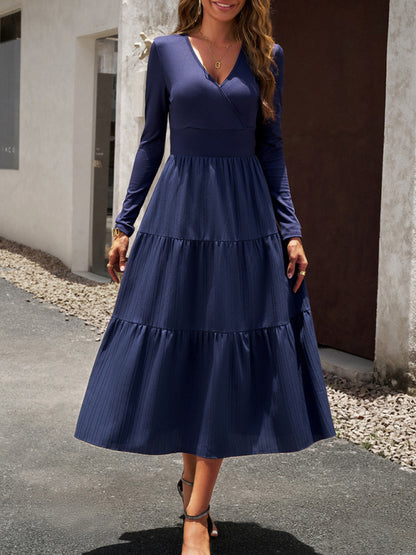 Women's Autumn Long Dress Temperament Commuting V-neck Long-sleeve Temperament Elegant Dress