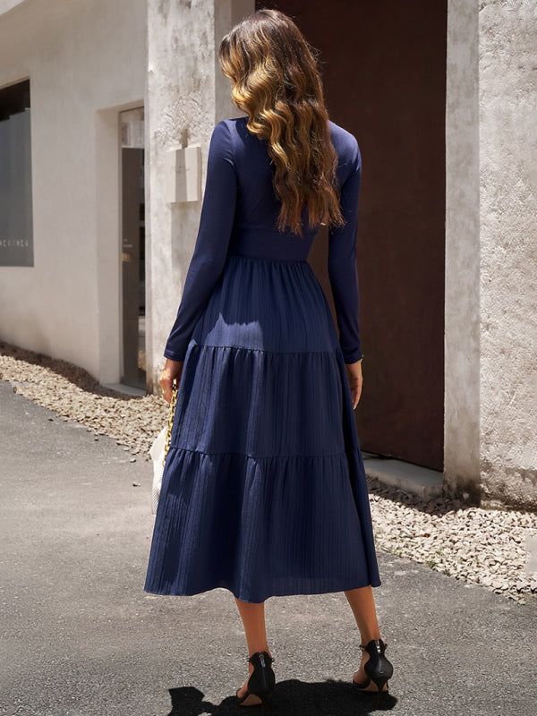 Women's Autumn Long Dress Temperament Commuting V-neck Long-sleeve Temperament Elegant Dress