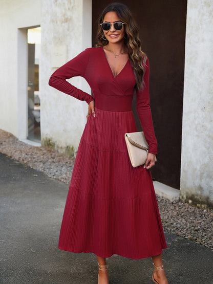 Women's Autumn Long Dress Temperament Commuting V-neck Long-sleeve Temperament Elegant Dress