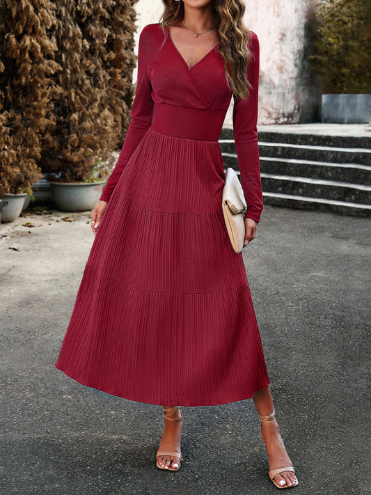 Women's Autumn Long Dress Temperament Commuting V-neck Long-sleeve Temperament Elegant Dress