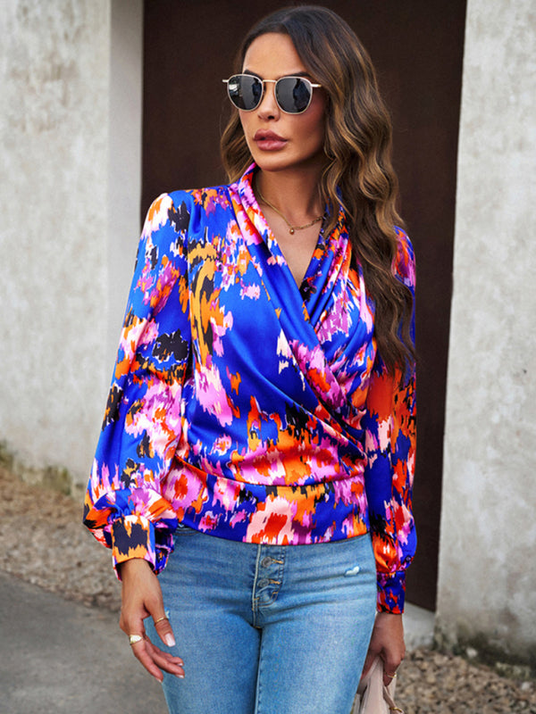 Women's Fashion Trendy Print Bubble Satin Top