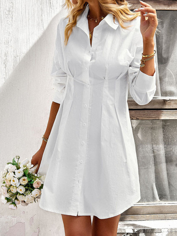 Ladies Fashion Solid Color Shirt Dress