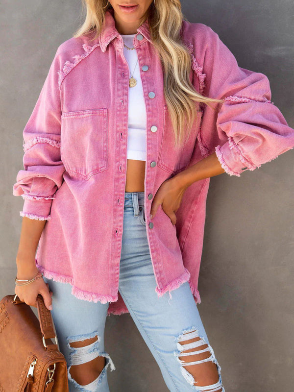 Casual Fringed Ripped Loose Denim Jacket