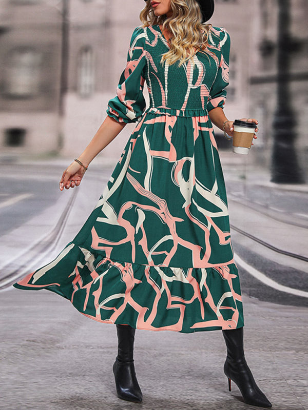 Fashion Ladies Printed Long Sleeve Dress