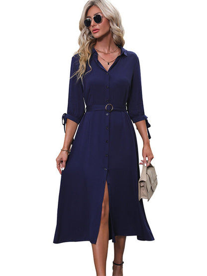 women's long sleeve solid color european and american dress