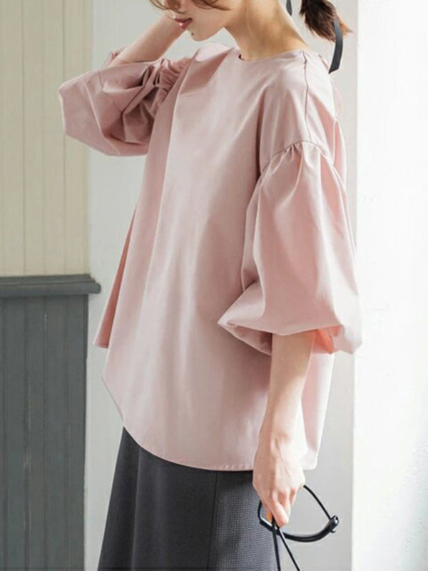 New loose large lantern sleeve round neck shirt top