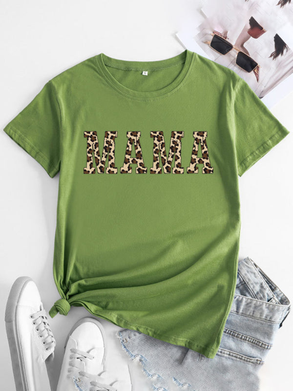 Women's MAMA Printed Round Neck Short Sleeve T-Shirt