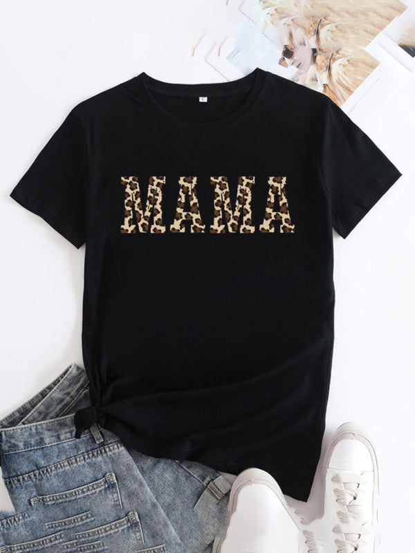 Women's MAMA Printed Round Neck Short Sleeve T-Shirt