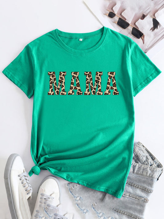 Women's MAMA Printed Round Neck Short Sleeve T-Shirt