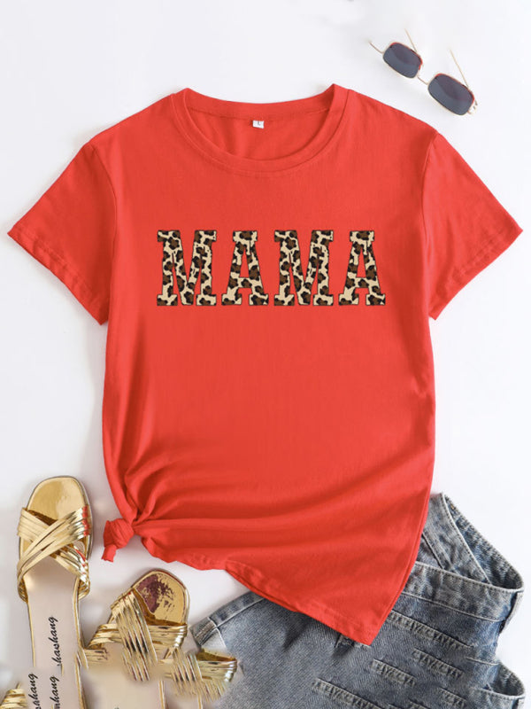 Women's MAMA Printed Round Neck Short Sleeve T-Shirt