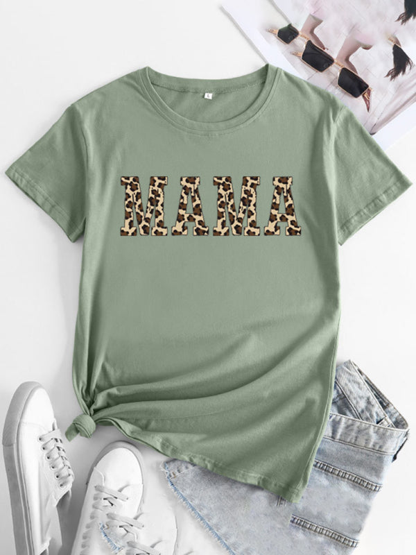 Women's MAMA Printed Round Neck Short Sleeve T-Shirt