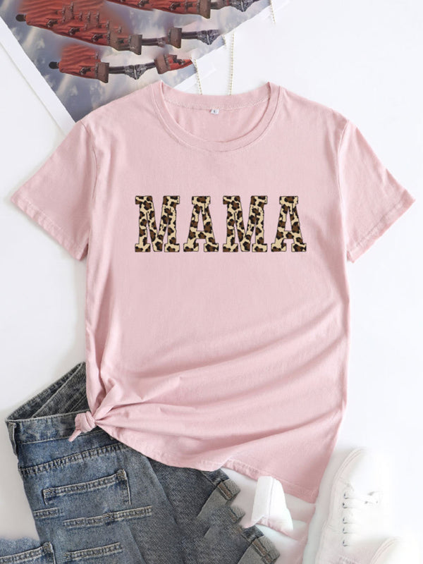 Women's MAMA Printed Round Neck Short Sleeve T-Shirt