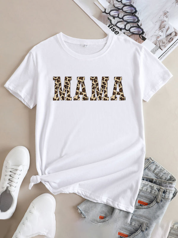 Women's MAMA Printed Round Neck Short Sleeve T-Shirt