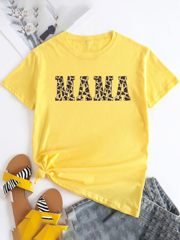 Women's MAMA Printed Round Neck Short Sleeve T-Shirt