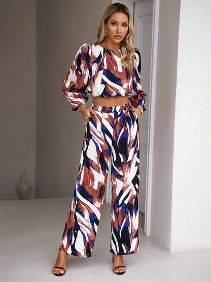 Casual vacation print trousers two-piece suit