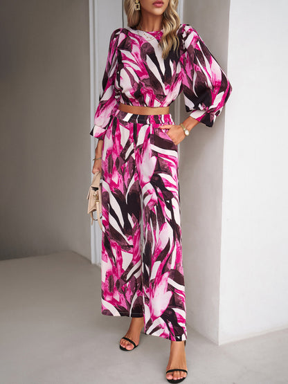 Casual vacation print trousers two-piece suit