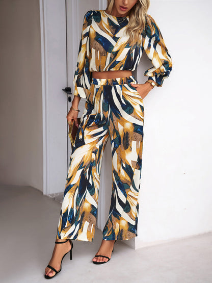 Casual vacation print trousers two-piece suit