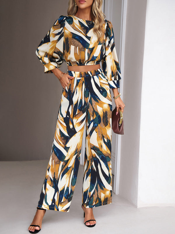 Casual vacation print trousers two-piece suit