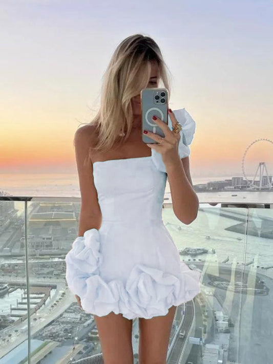 Women's Dress Ruffled Bud Waist Slim Dress One Shoulder Tube Top Package Hip Skirt