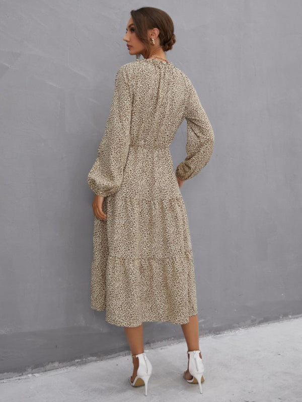 women's leopard print long sleeve dress