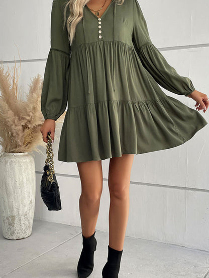 Women's long-sleeved green autumn and winter solid color foreign trade dress