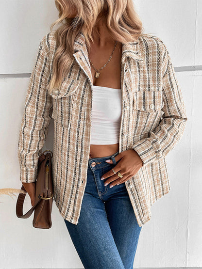 Women's autumn and winter long-sleeved plaid shirt outerwear