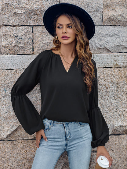 V-neck loose casual autumn and winter women's tops