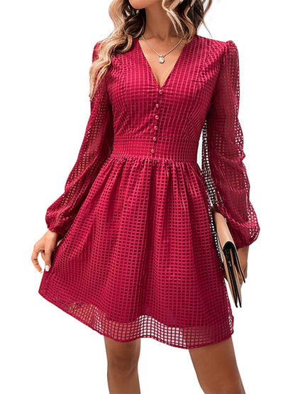 Women's Air Hollow Skirt Hot Girl A-Line V-Neck Dress