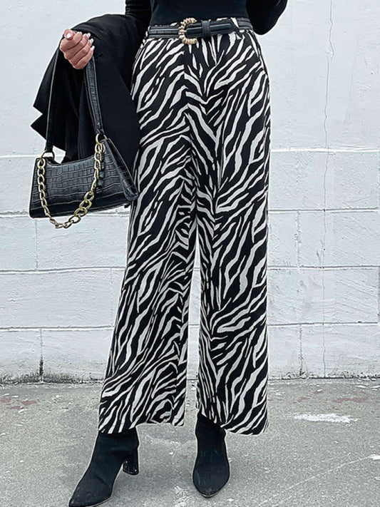 Women's commuter zebra print wide leg pants