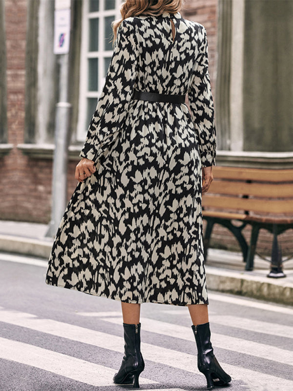 Women's Elegant Long Sleeve Leopard Print Dress