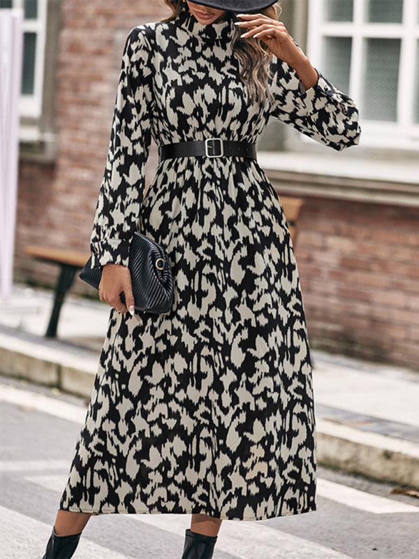 Women's Elegant Long Sleeve Leopard Print Dress